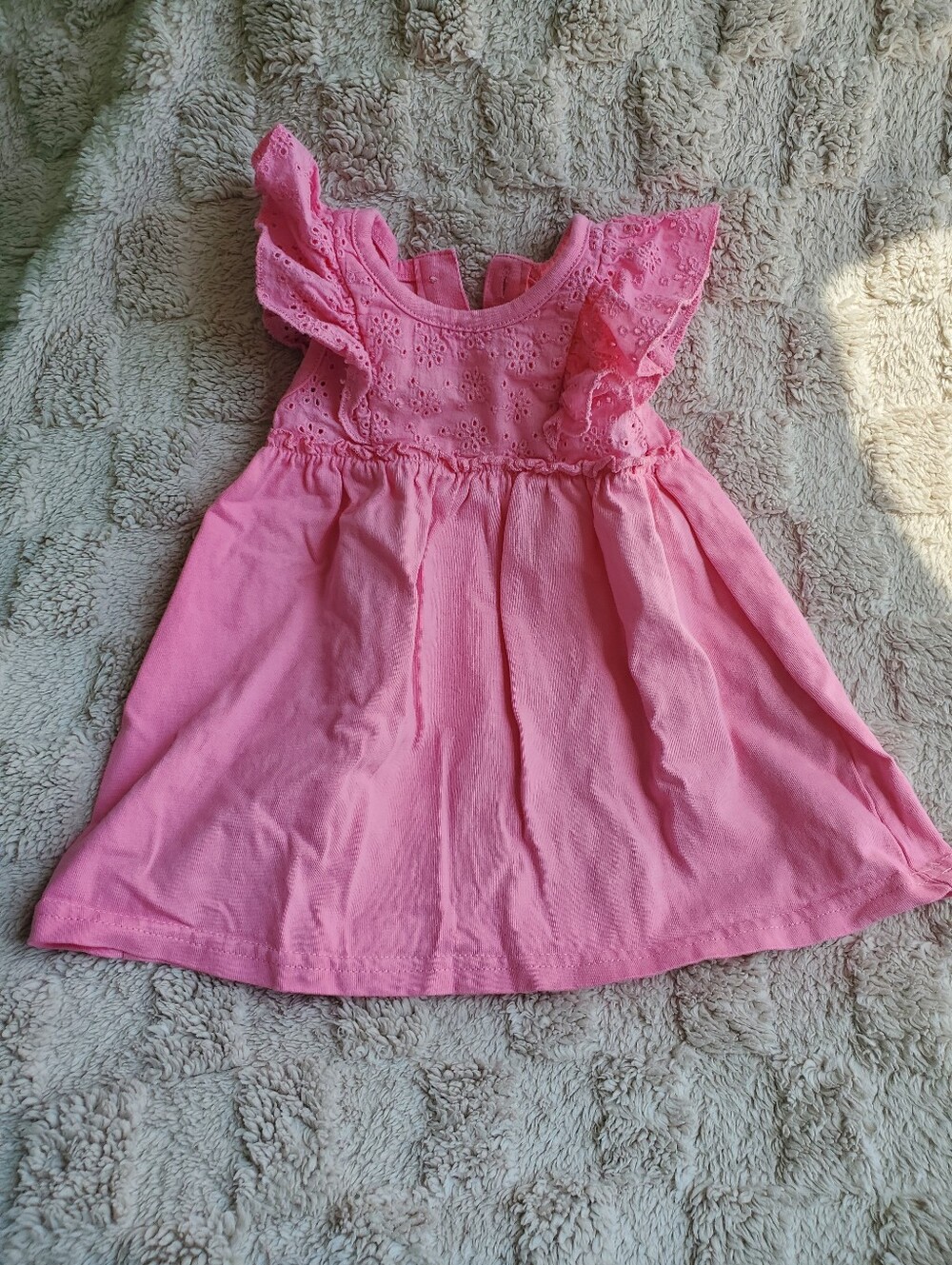 Pink Eyelet Flutter Sleeve Baby Dress - 6-12m